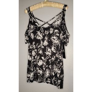 NWT Rock & Republic Black Off Shoulder Blouse with Roses